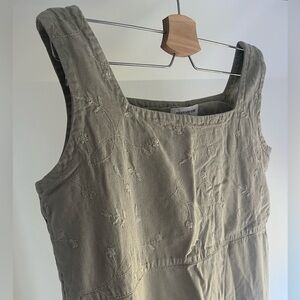 vintage khaki green embroidered dress with slit detail